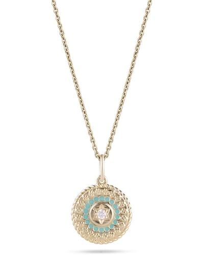 Zohreh V. Jewellery White Sapphire Star & Turquoise Enamel Coin Pendant 9k - Metallic