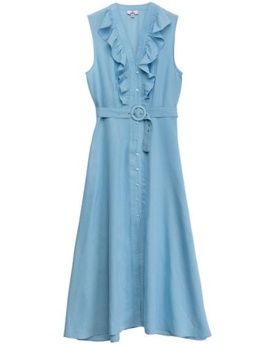 Niza Midi Shirt Dress With Ruffle - Blue
