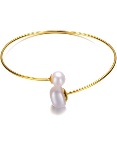 Genevive Jewelry Sterling Silver Gold Pearl Bangle Bracelet - Brown