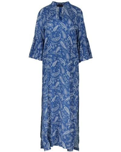 Conquista Long Kaftan Style Paisley Dress - Blue