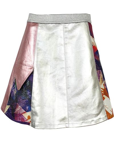 Lalipop Design Two-tone Metallic-effect Cotton Gabardine A Line Mini Skirt - Multicolour