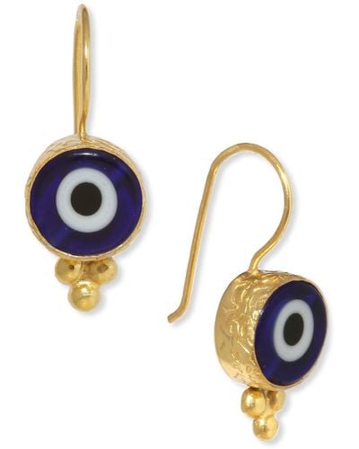 Ottoman Hands Lina Evil Eye Navy Drop Earrings - Blue