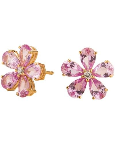 Juvetti Florea Gold Earrings In Pink Sapphire And Diamond