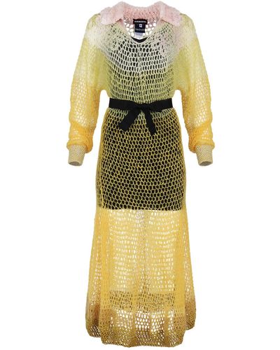 Andreeva Yellow Rose Handmade Knit Dress - Metallic