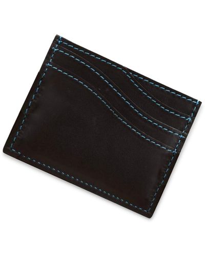 VIDA VIDA Black Leather Wave Card Holder With Contrast Blue Stitch