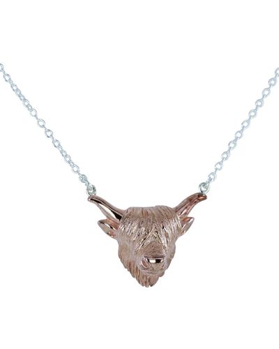 Reeves & Reeves Sterling Silver And Rose Gold Highland Cow Necklace - Metallic