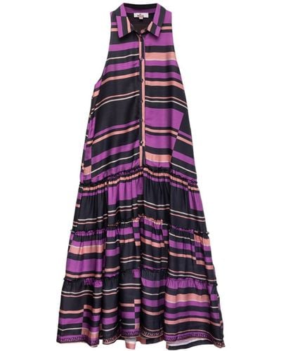 Niza Midi Dress With Sleeveless Ruffle - Purple