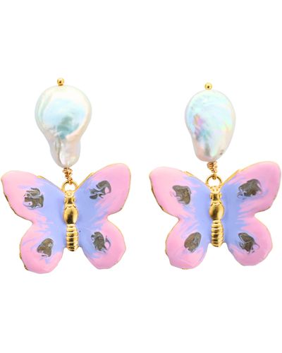 The Pink Reef Small Pearl Butterfly In Pink & Lavender - White