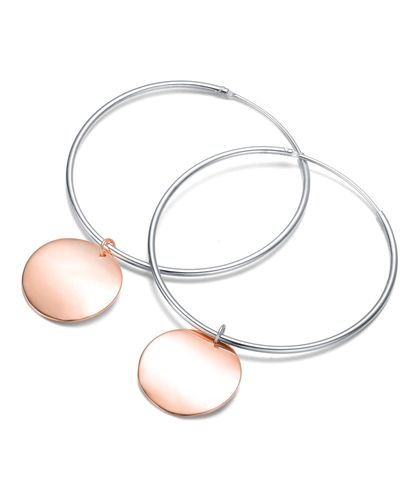 Genevive Jewelry Stylish Sterling Silver With Round Rose Gold Plated Dangle Hoop Earrings - White