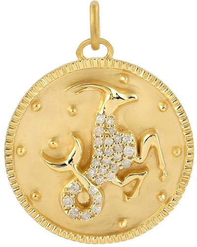 Artisan Elevate Your Style 14k Yellow Gold Capricorn Zodiac Charm With Diamond - Metallic