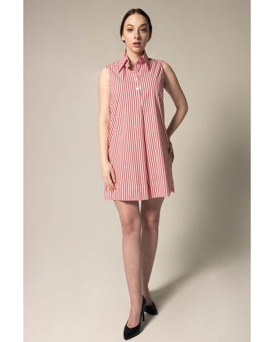 Le Réussi Italian Cotton Stripe Sleeveless Dress - Pink