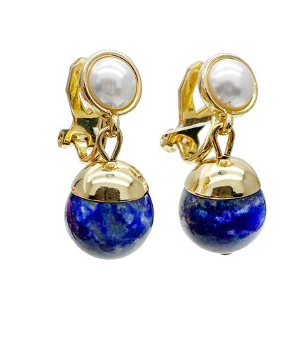 Farra Lapis Dangle Pearls Clip-on Earrings - Blue