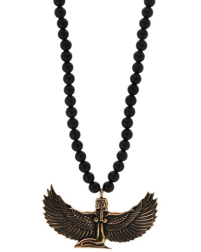 Ebru Jewelry Magical Goddess Isis Pendant Onyx Stone Beaded Necklace - Metallic