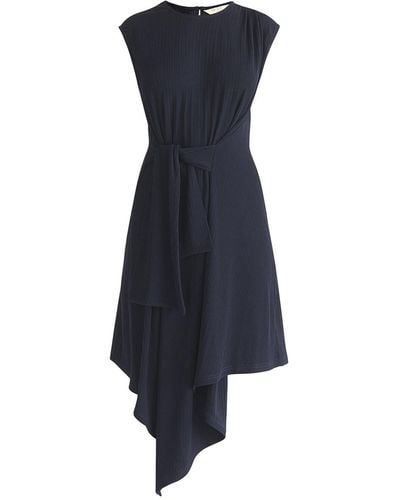Paisie Ribbed Asymmetric Hem Dress In Navy - Blue