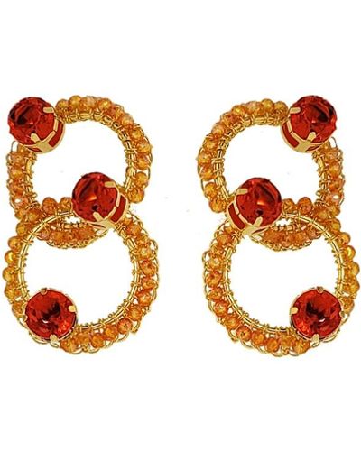 Lavish by Tricia Milaneze Coral & Gold Prisma Double Links Handmade Earrings - Orange
