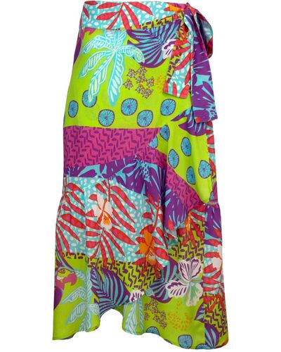 Lalipop Design Printed Viscose Envelope Skirt - Green