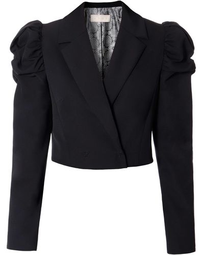 AGGI Naya Moonless Night Short Blazer With Puffed Sleeves - Black