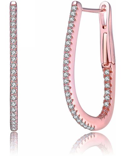 Genevive Jewelry Sterling Silver With Rose Gold Plated Cubic Zirconia Hoop Earrings - Pink
