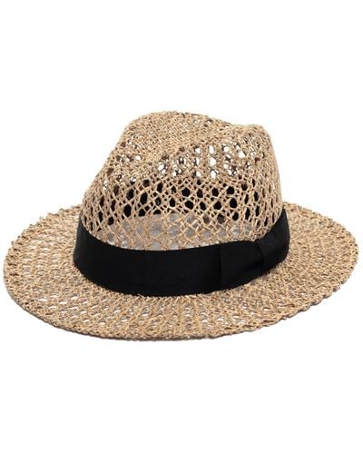 Justine Hats Neutrals Fedora Crochet Straw Hat - Natural