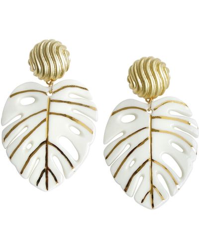 POPORCELAIN Golden Monstera Leaf Statement Earrings - Metallic