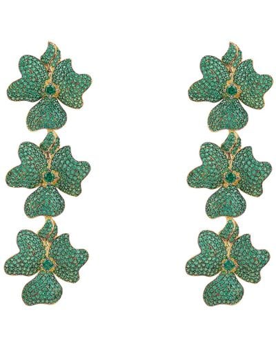 LÁTELITA London Jasmine Flower Triple Drop Earrings Gold Emerald Green