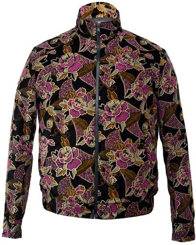 DAVID WEJ Kensington Handmade Floral Embroidery Velvet Zip Jacket - Black