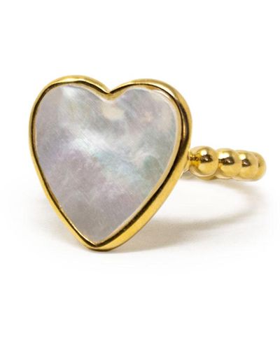 Vintouch Italy Happy Heart Pearl Stacking Ring - Metallic