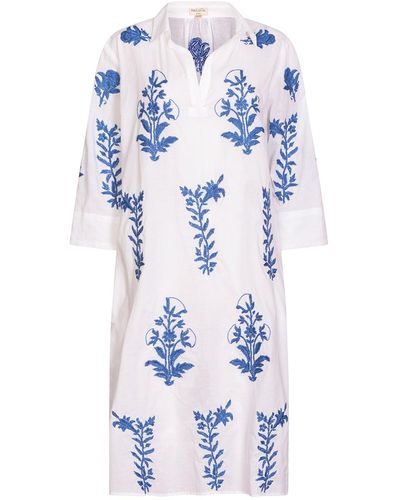 NoLoGo-chic Long Tourist Dress With Blue Embroidery Cotton