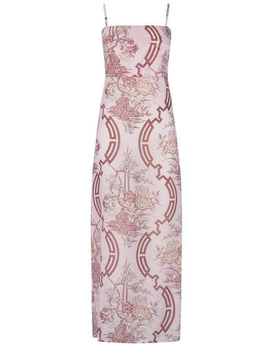Aguaclara Fleurs De Chine Midi Slip Dress - Pink