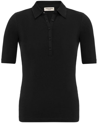 anou anou Front Buttoned Collared Short Sleeve Lycra Blouse In - Black