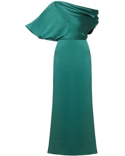 UNDRESS Helen Satin Asymmetric Maxi Evening Dress - Green
