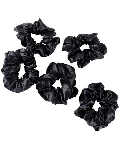 Soft Strokes Silk Pure Mulberry Silk French Scrunchie Set Of Five In - Black
