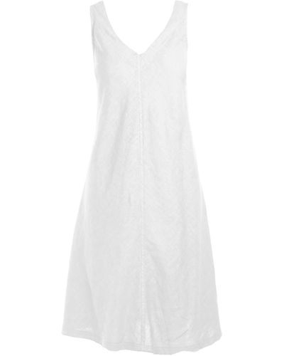 Haris Cotton "v" Neckline Flared Linen Dress - White