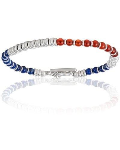 Double Bone Bracelets Lapis Lazuli & Red Agata Stone Beaded Bracelet With White Gold Beads - Blue