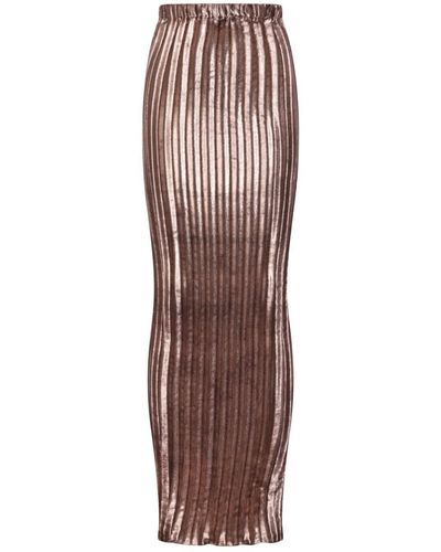Sunday Archives Donna Metallic Pleated Maxi Skirt - Brown