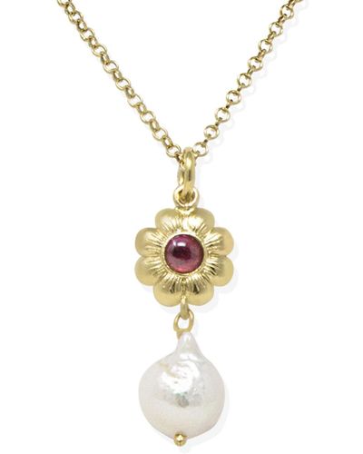 Vintouch Italy Mini Flower Gold-plated Rhodolite Necklace - Red