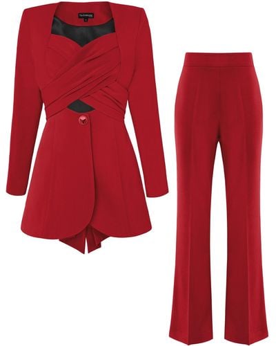 Tia Dorraine Fierce Statement Cross-wrap Power Suit - Red