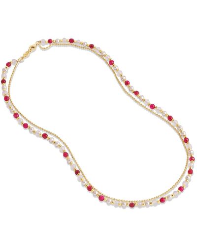 Dower & Hall Pink Blossom Orissa Necklace Gold - Natural