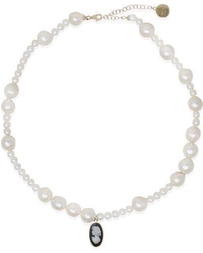 Vintouch Italy Boreas Mismatched Pearl And Black Cameo Necklace - Multicolor
