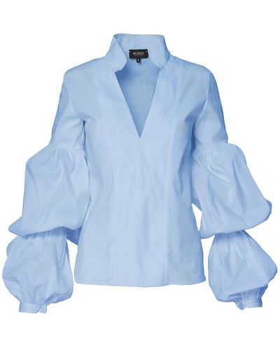BLUZAT Tiered Victorian Sleeve Shirt With V Neck - Blue