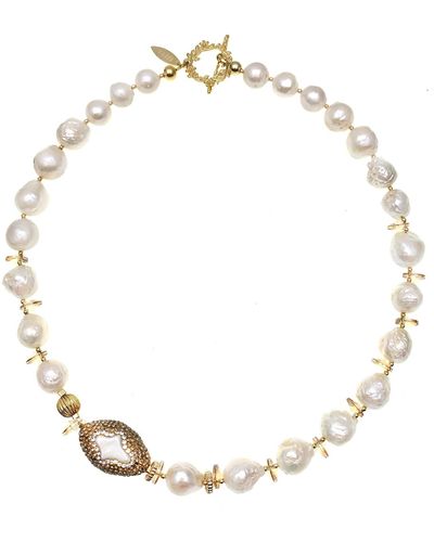 Farra Gorgeous Irregular Freshwater Pearls With Rhinestone Necklace - Multicolor