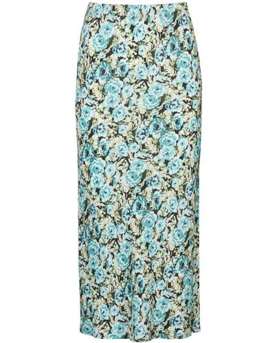 Lavaand The Ruby Bias Midi Skirt In Floral - Blue