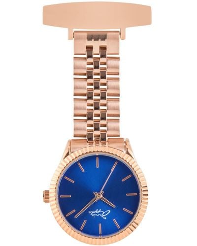 Bermuda Watch Company Annie Apple Callista Navy/rose Gold Link Nurse Fob Watch - Blue