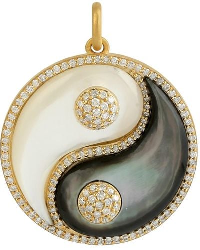 Artisan 14k Gold & Diamond With Dainty Mothers Of Pearl In Yin Yang Charm Pendant - Metallic