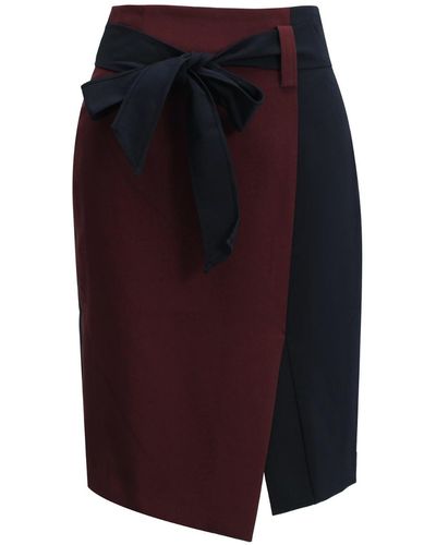 Smart and Joy Asymmetrical Colour Block Skirt With Knot Belt - Blue