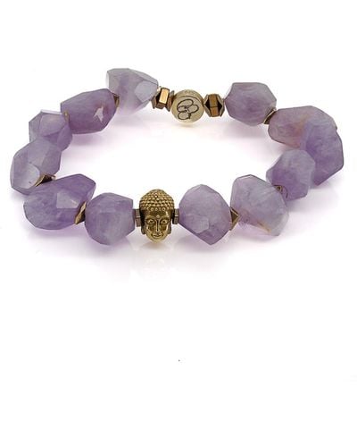 Ebru Jewelry Solid Gold Buddha Amethyst Beaded Bracelet - Purple