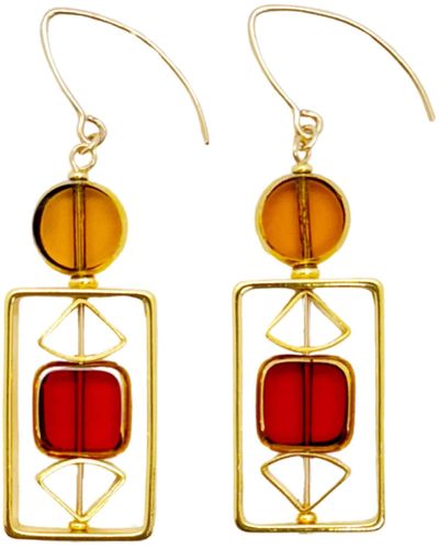 Aracheli Studio Translucent Yellow And Red Vintage German Glass Beads Art Deco Earrings - White