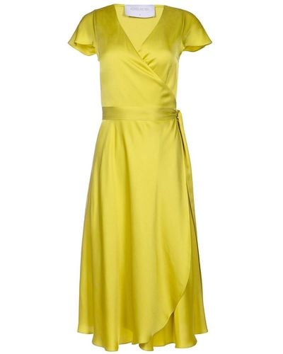 Roses Are Red Doris Midi Wrapdress In Lime - Yellow