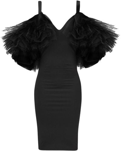 LIA ARAM Signature Tulle-trimmed Midi Dress With Straps - Black