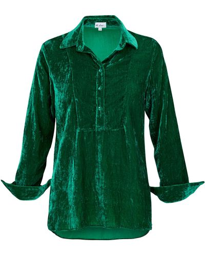 At Last Silk Velvet Shirt In Emerald - Green